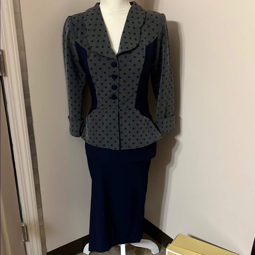 Stop Staring polka dot pinup vintage midi stretchy peplum dress - Picture 3 of 7